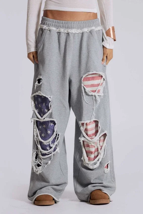 Spodnie dresowe „Stars and Stripes” w stylu „Monster Joggers” z efektem postarzenia