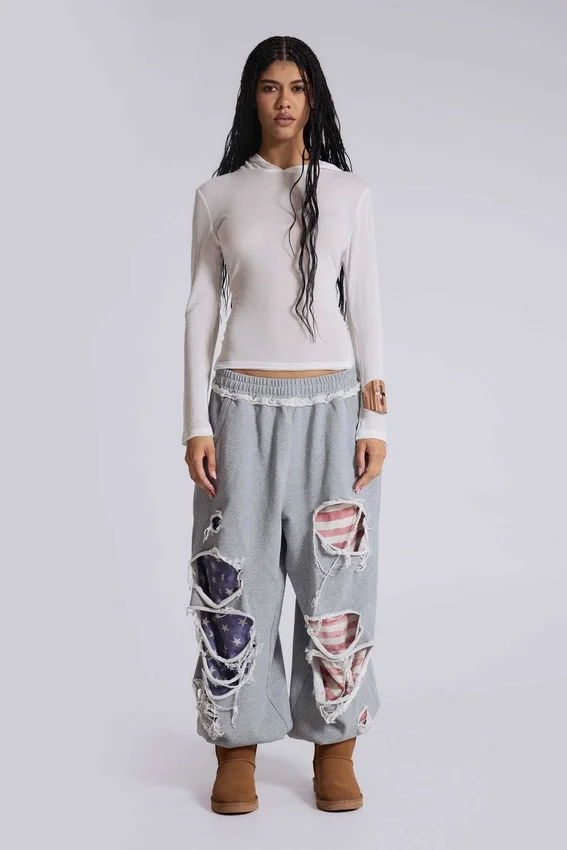 Spodnie dresowe „Stars and Stripes” w stylu „Monster Joggers” z efektem postarzenia