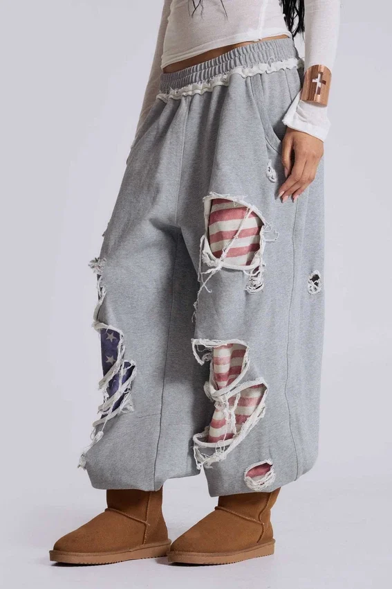 Spodnie dresowe „Stars and Stripes” w stylu „Monster Joggers” z efektem postarzenia