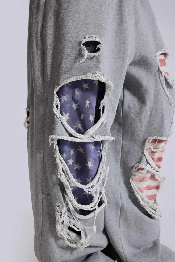 Spodnie dresowe „Stars and Stripes” w stylu „Monster Joggers” z efektem postarzenia
