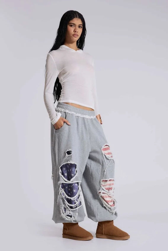Spodnie dresowe „Stars and Stripes” w stylu „Monster Joggers” z efektem postarzenia