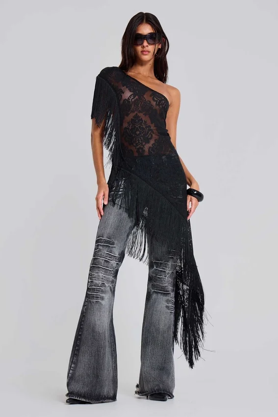 Czarne, sprane jeansy typu bootcut „Drift”