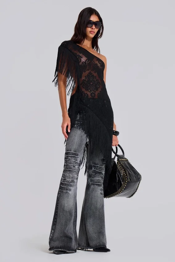 Czarne, sprane jeansy typu bootcut „Drift”