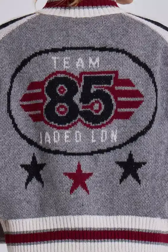 Szara dzianinowa kurtka bomberka Team 85