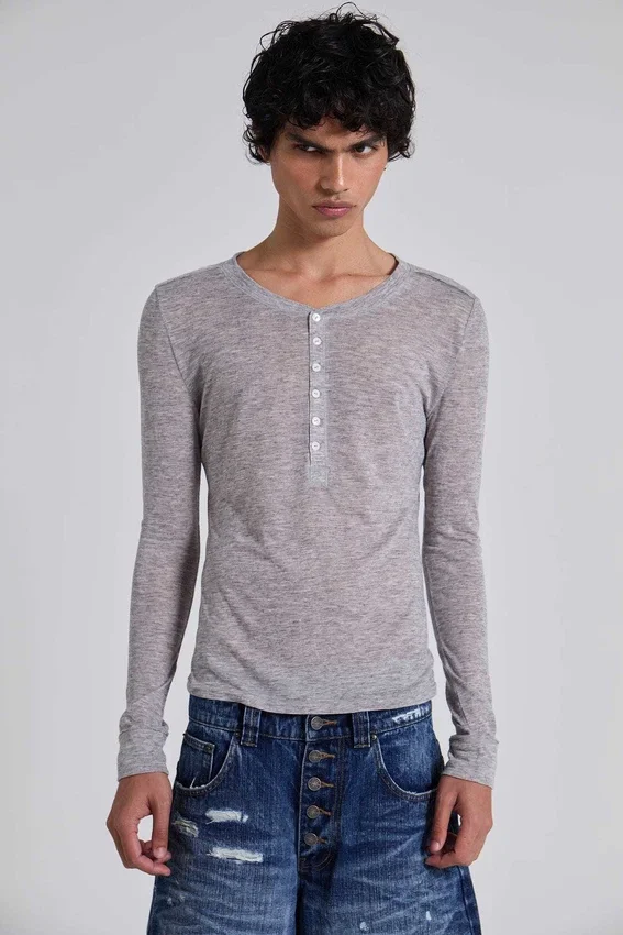 Szara koszulka typu henley Haze