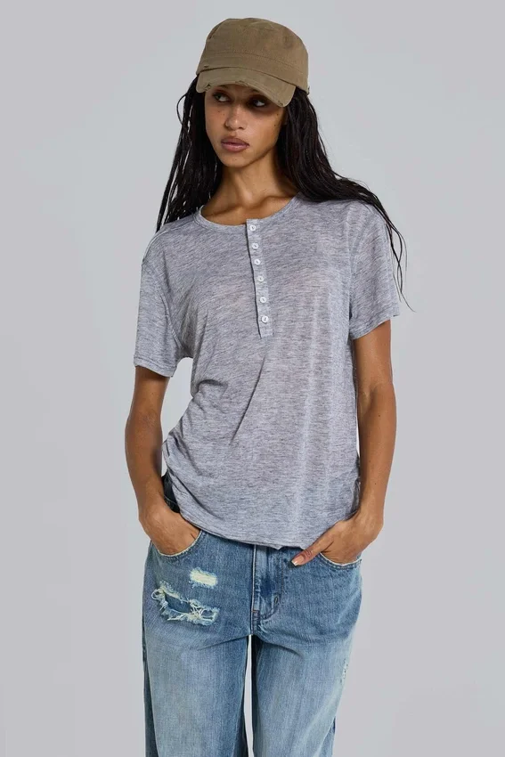 Szara koszulka typu Henley w kolorze Haze