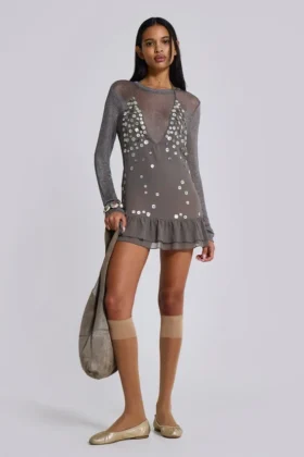Szara mini sukienka „Button Me Up”