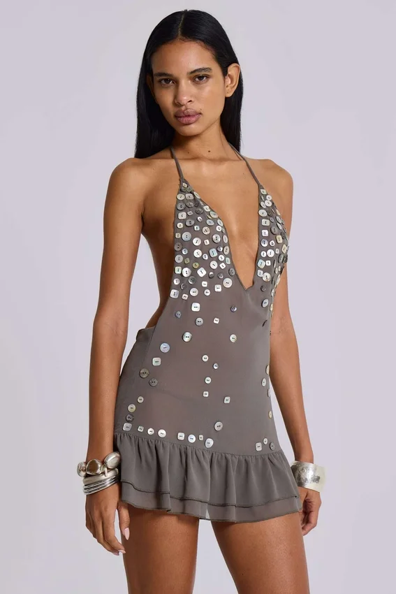 Szara mini sukienka „Button Me Up”