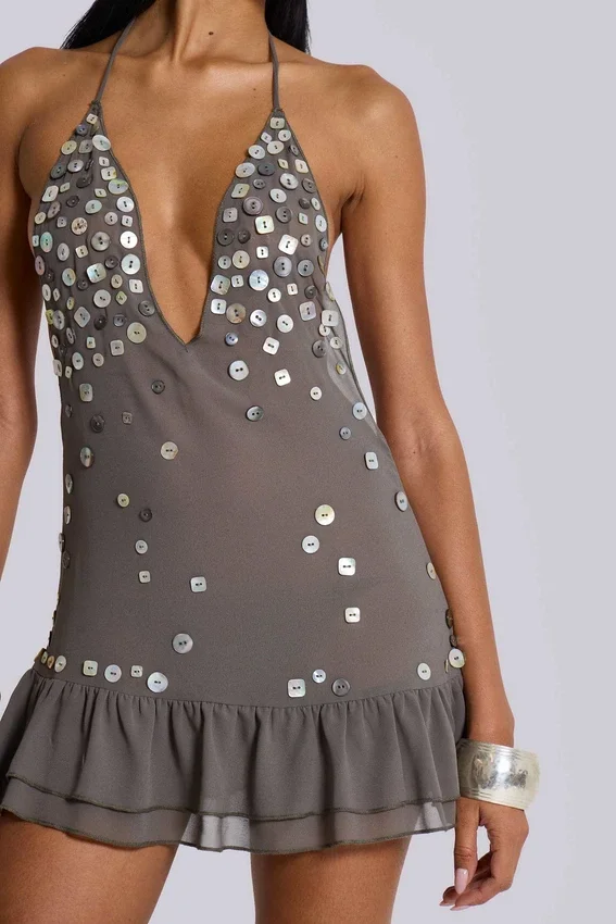 Szara mini sukienka „Button Me Up”