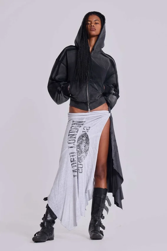 Szara sportowa Monster Hoodie w luźnym kroju