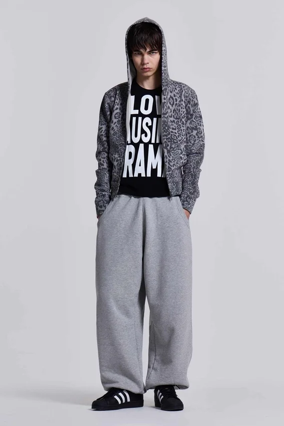 Szare melanżowe luźne Monster Joggers z mankietami
