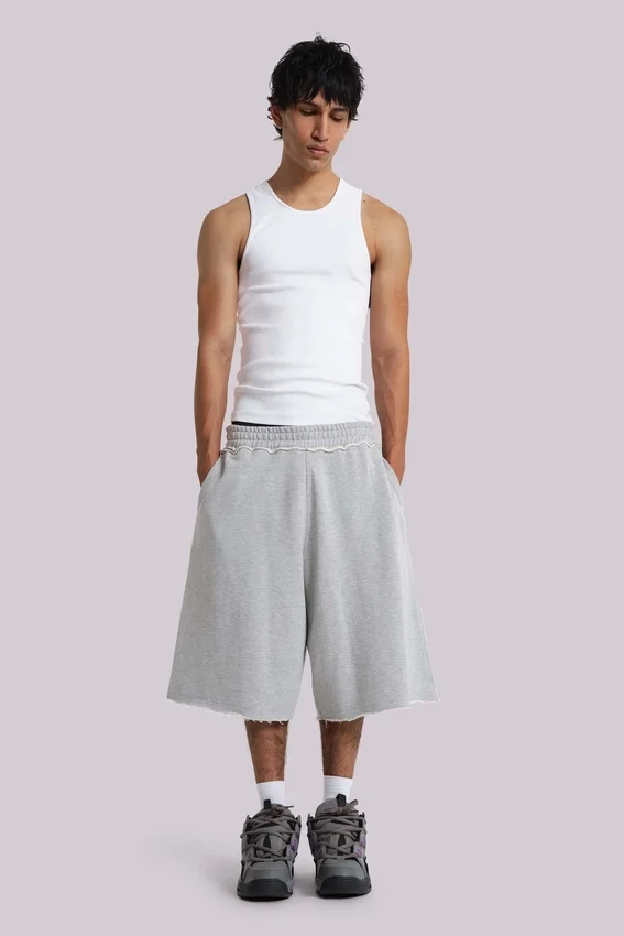 Szare, melanżowe, luźne szorty dresowe Monster Joggers