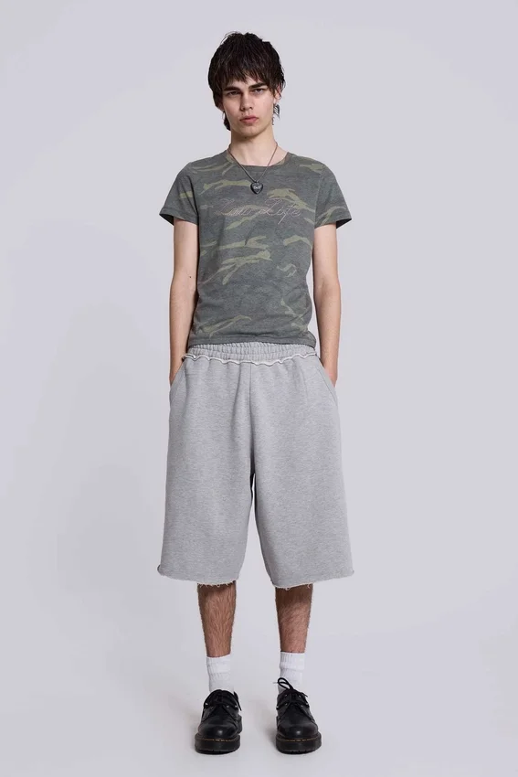 Szare, melanżowe, luźne szorty dresowe Monster Joggers