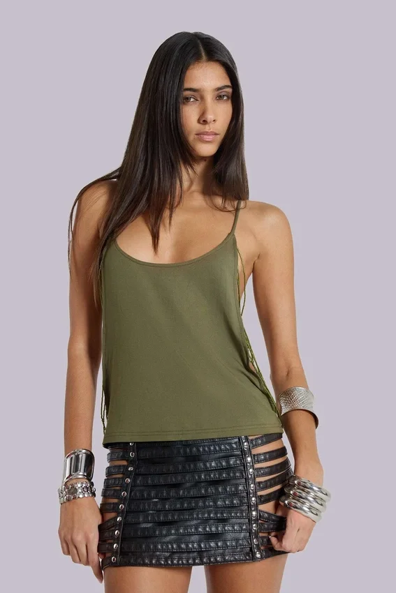 Top Aleya z koralikami w kolorze khaki