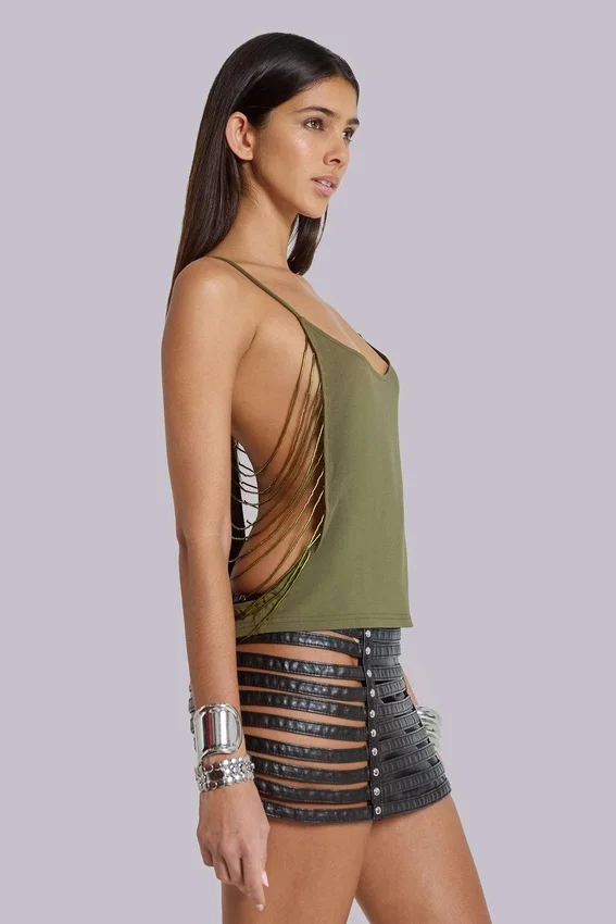 Top Aleya z koralikami w kolorze khaki