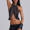 Top z PU w stylu militarnym „Rebel”